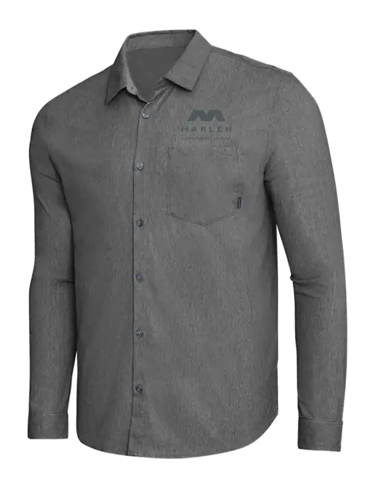 OGIO Dark Grey Heather Extend Long Sleeve Button Up Shirt w/Marlen Logo
