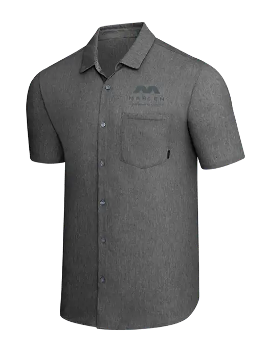 OGIO Dark Grey Heather Extend Short Sleeve Button Up Shirt w/Marlen Logo