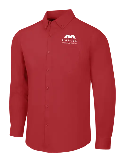 Red Long Sleeve Carefree Poplin Shirt w/Marlen Logo