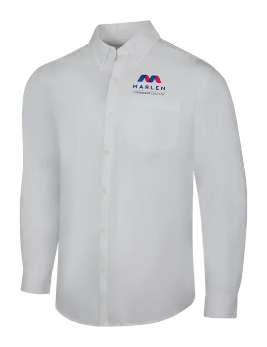 White Long Sleeve Carefree Poplin Shirt w/Marlen Logo