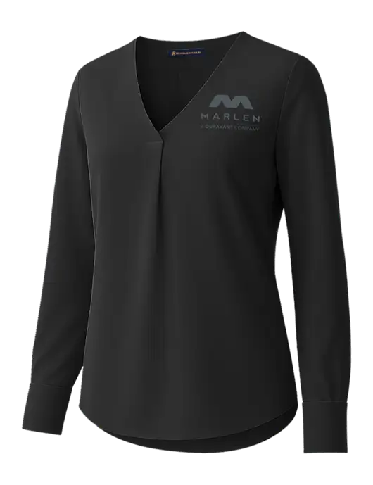 Brooks Brothers Womens Black Open-Neck Satin Blouse  w/Marlen Logo