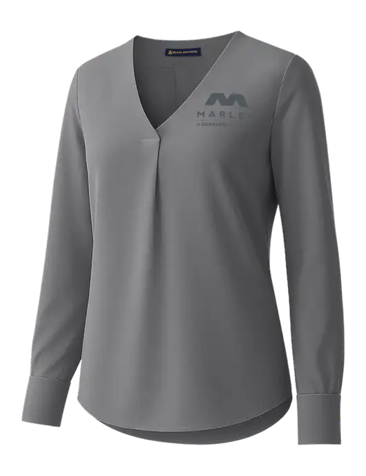 Brooks Brothers Womens Medium Grey Open-Neck Satin Blouse  w/Marlen Logo