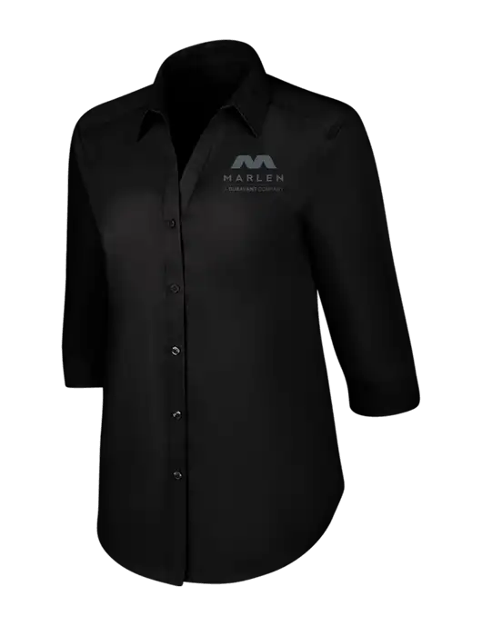 Womens Black 3/4 Sleeve Carefree Poplin Shirt w/Marlen Logo