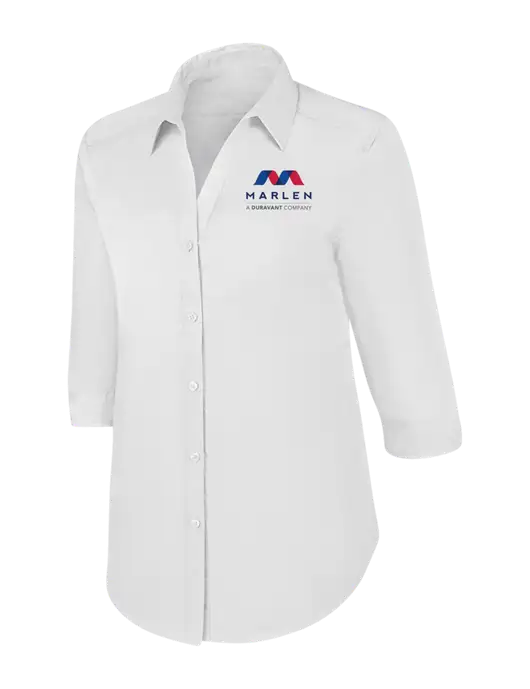 Womens White 3/4 Sleeve Carefree Poplin Shirt w/Marlen Logo