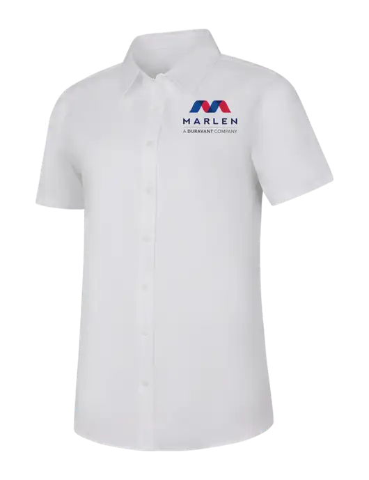 Womens White Short Sleeve Superpro React Twill Shirt w/Marlen Logo