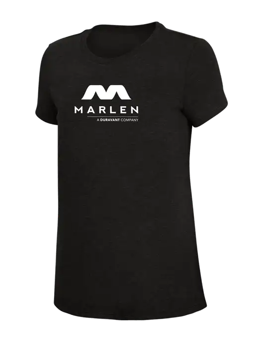 Womens Simply Soft Black 4.5oz Poly/Combed Ring Spun Cotton T-Shirt w/Marlen Logo