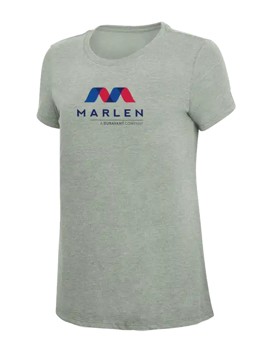 Womens Simply Soft Heathered Light Grey 4.5oz Poly/Combed Ring Spun Cotton T-Shirt w/Marlen Logo