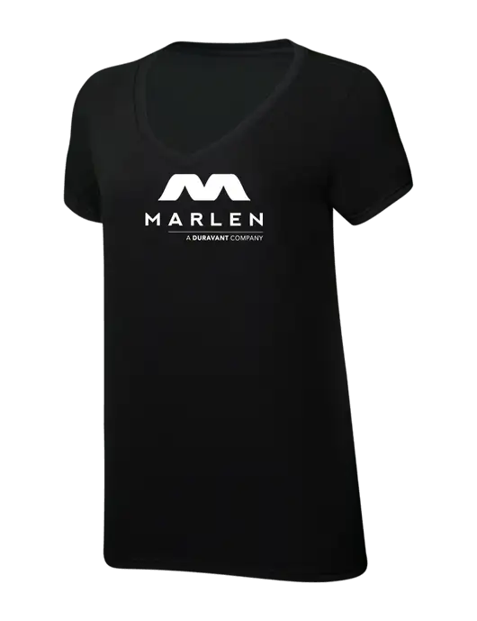 Womens Simply Soft V-Neck Black 4.5oz  Poly/Combed Ring Spun Cotton T-Shirt w/Marlen Logo