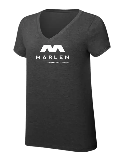 Womens Simply Soft V-Neck Black Frost 4.5oz  Poly/Combed Ring Spun Cotton T-Shirt w/Marlen Logo