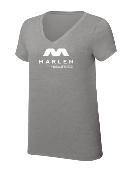 Womens Simply Soft V-Neck Grey Frost 4.5oz  Poly/Combed Ring Spun Cotton T-Shirt w/Marlen Logo