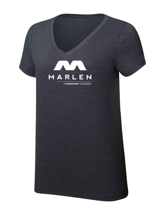 Womens Simply Soft V-Neck Heather Charcoal 4.5oz  Poly/Combed Ring Spun Cotton T-Shirt w/Marlen Logo