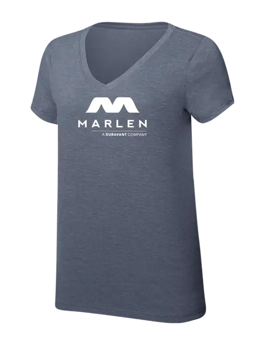 Womens Simply Soft V-Neck Navy Frost 4.5oz  Poly/Combed Ring Spun Cotton T-Shirt w/Marlen Logo