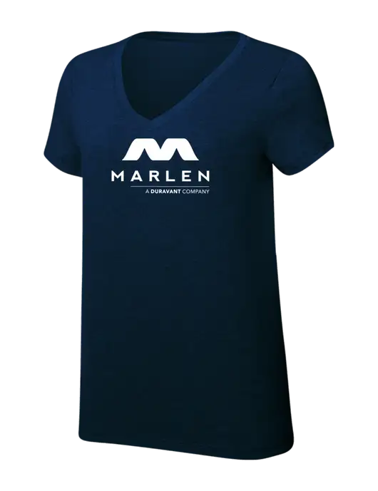 Womens Simply Soft V-Neck New Navy 4.5oz  Poly/Combed Ring Spun Cotton T-Shirt w/Marlen Logo