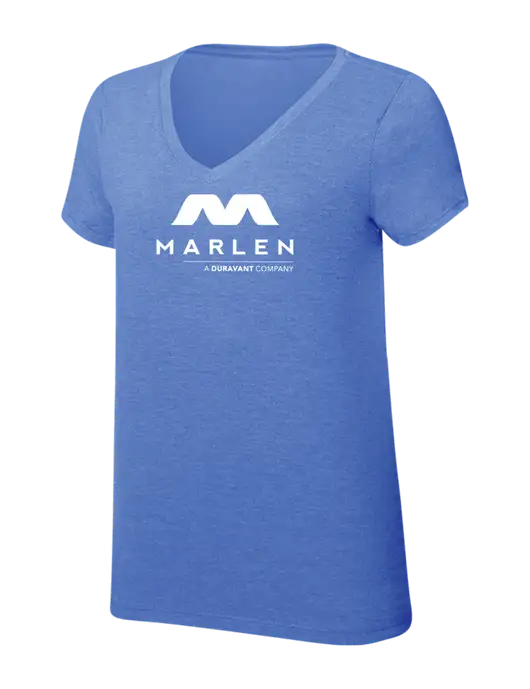 Womens Simply Soft V-Neck Royal Frost 4.5oz  Poly/Combed Ring Spun Cotton T-Shirt w/Marlen Logo