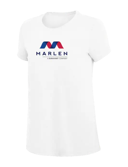 Womens Simply Soft White 4.5oz Poly/Combed Ring Spun Cotton T-Shirt
 w/Marlen Logo