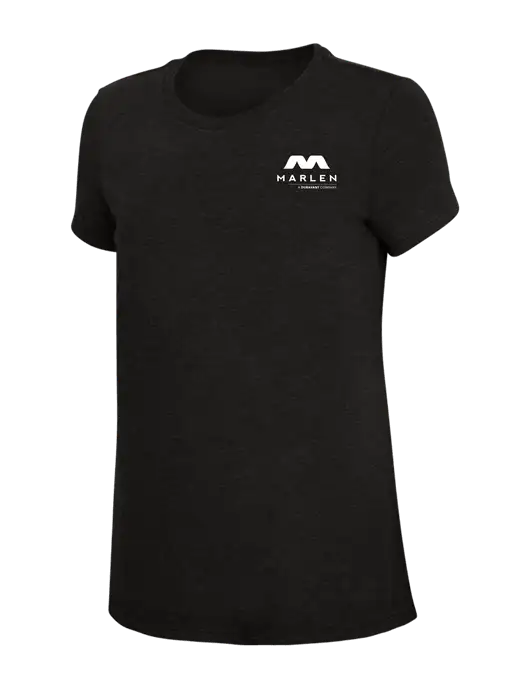 Womens Simply Soft Black 4.5oz Poly/Combed Ring Spun Cotton T-Shirt w/Marlen Logo