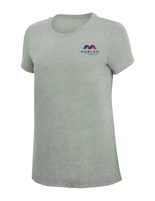Womens Simply Soft Heathered Light Grey 4.5oz Poly/Combed Ring Spun Cotton T-Shirt w/Marlen Logo