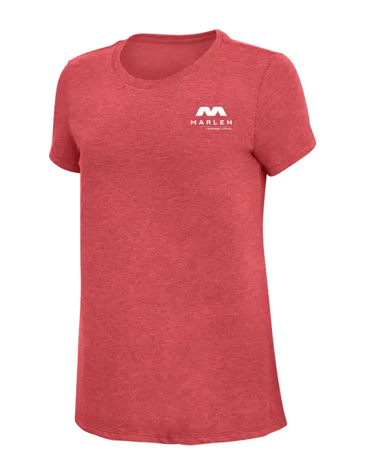 Womens Simply Soft Red Frost 4.5oz Poly/Combed Ring Spun Cotton T-Shirt w/Marlen Logo