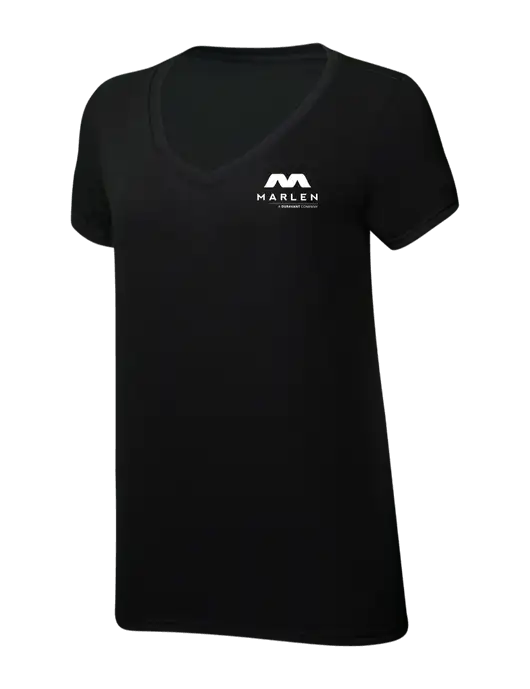 Womens Simply Soft V-Neck Black 4.5oz  Poly/Combed Ring Spun Cotton T-Shirt w/Marlen Logo