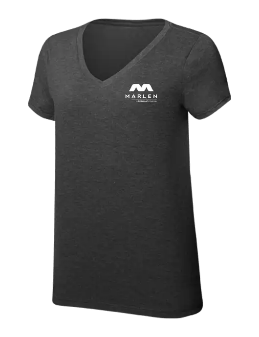 Womens Simply Soft V-Neck Black Frost 4.5oz  Poly/Combed Ring Spun Cotton T-Shirt w/Marlen Logo