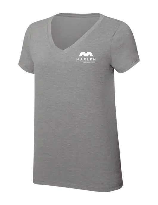 Womens Simply Soft V-Neck Grey Frost 4.5oz  Poly/Combed Ring Spun Cotton T-Shirt w/Marlen Logo