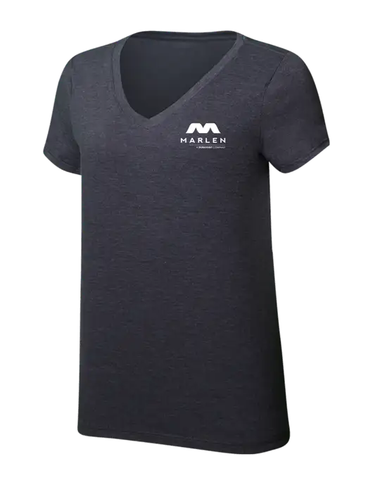 Womens Simply Soft V-Neck Heather Charcoal 4.5oz  Poly/Combed Ring Spun Cotton T-Shirt w/Marlen Logo