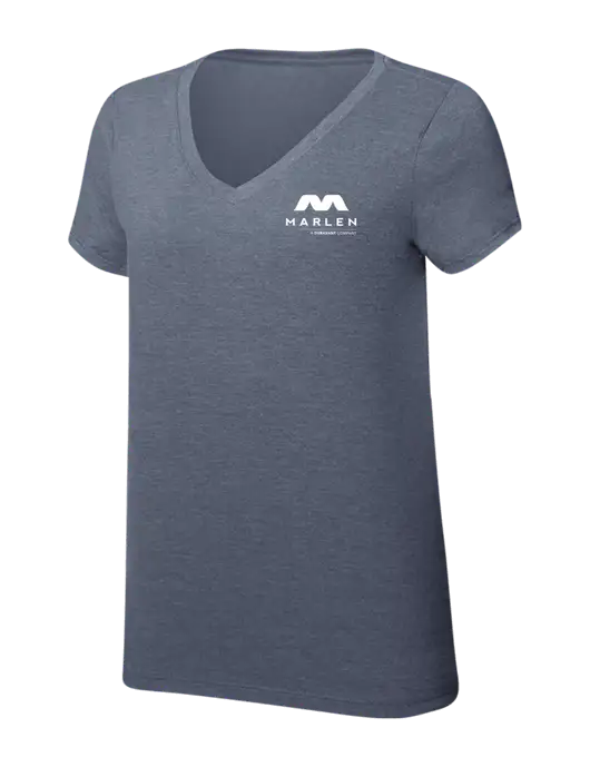 Womens Simply Soft V-Neck Navy Frost 4.5oz  Poly/Combed Ring Spun Cotton T-Shirt w/Marlen Logo