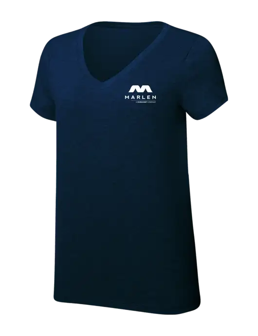 Womens Simply Soft V-Neck New Navy 4.5oz  Poly/Combed Ring Spun Cotton T-Shirt w/Marlen Logo