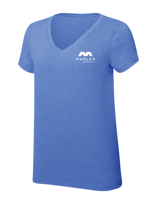 Womens Simply Soft V-Neck Royal Frost 4.5oz  Poly/Combed Ring Spun Cotton T-Shirt w/Marlen Logo