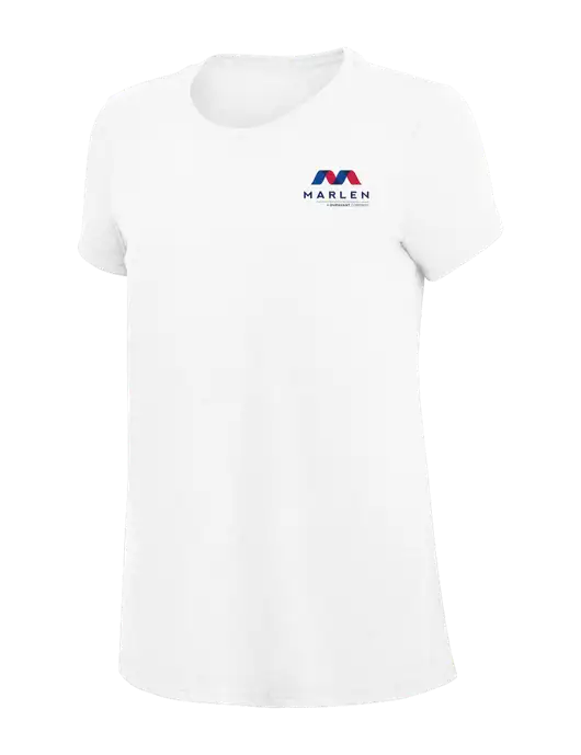 Womens Simply Soft White 4.5oz Poly/Combed Ring Spun Cotton T-Shirt
 w/Marlen Logo