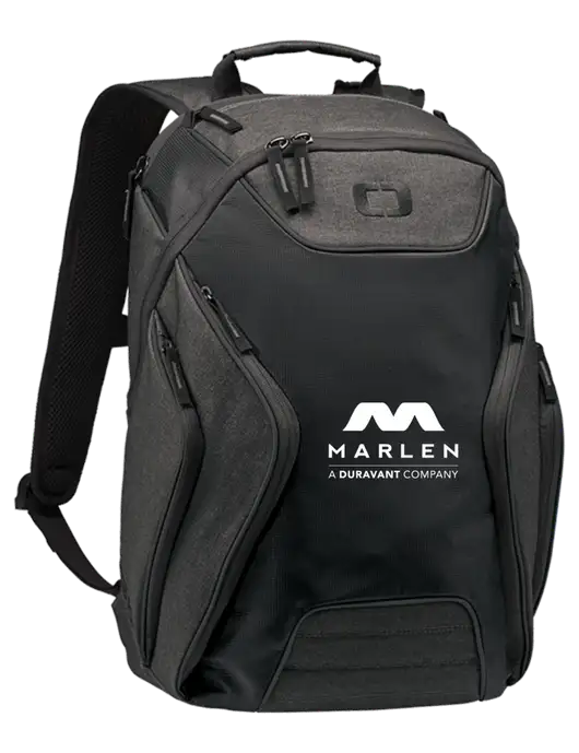 OGIO Black/Heather Grey Hatch Laptop Backpack
 w/Marlen Logo