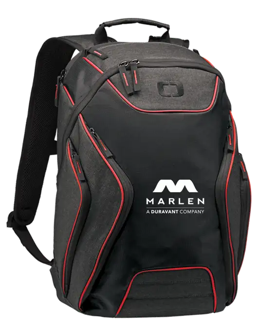 OGIO Red/Heather Grey Hatch Laptop Backpack
 w/Marlen Logo